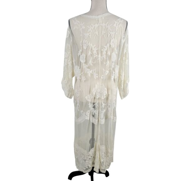 Dizzy Gal Size S Ivory Lace Floral Open Front Kimono / Swimsuit Cover. *Has Flaw - Picture 5 of 13